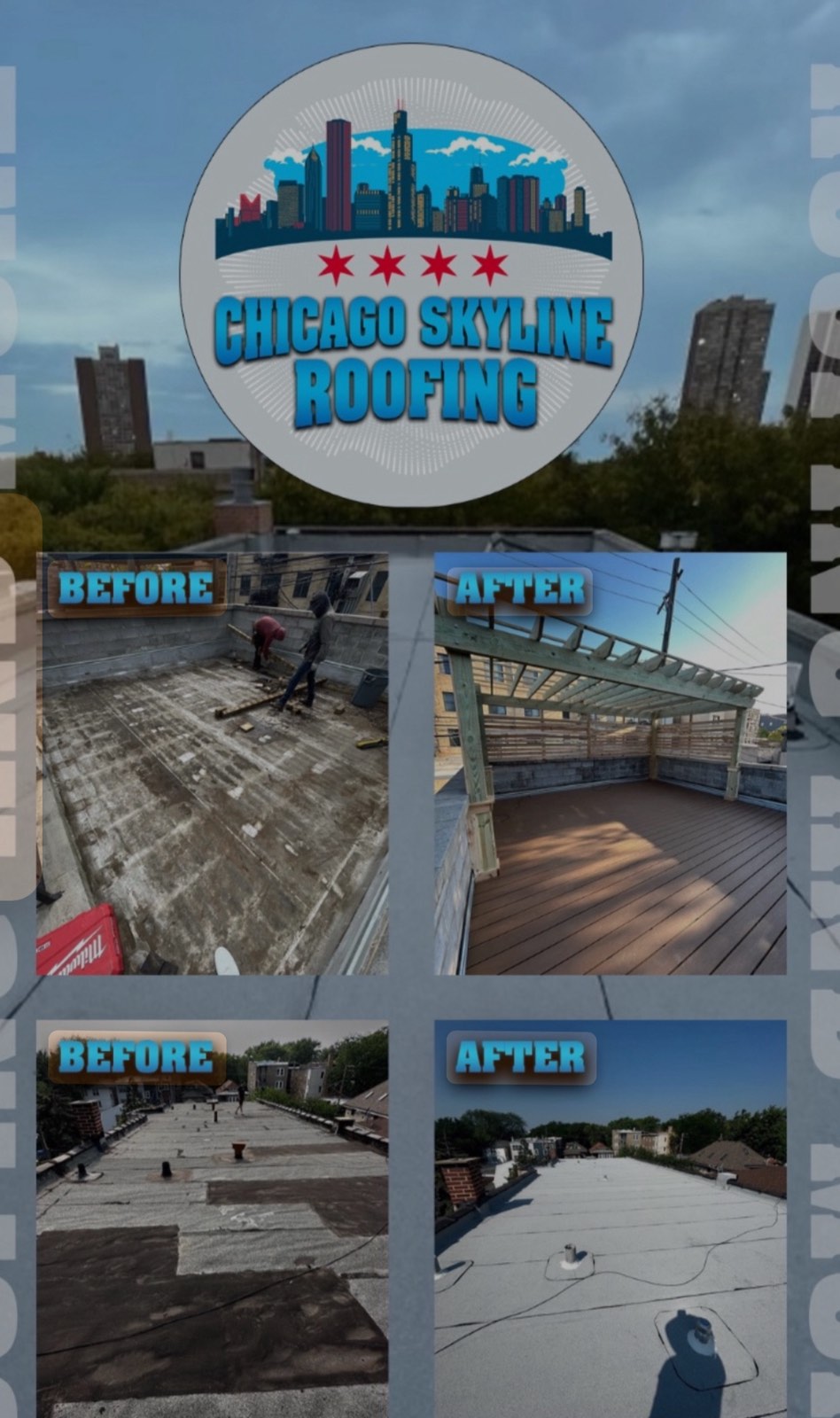 Beautiful modern rooftop deck with city view